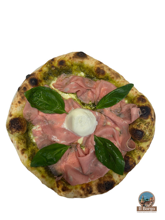 Pizza mit Mortadella und Pistazien