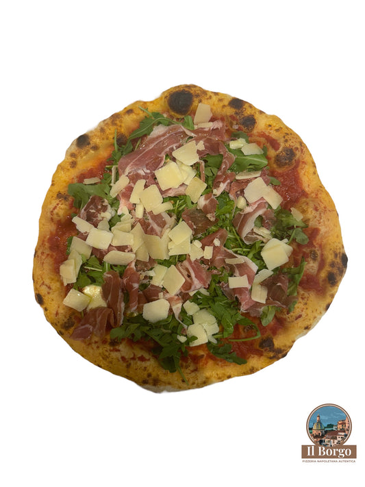 Rohe Pizza mit Parma und Rucola